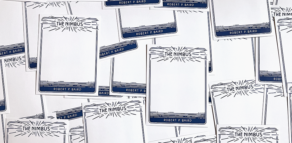 Custom-designed bookplate for The Nimbus by Robert P. Baird